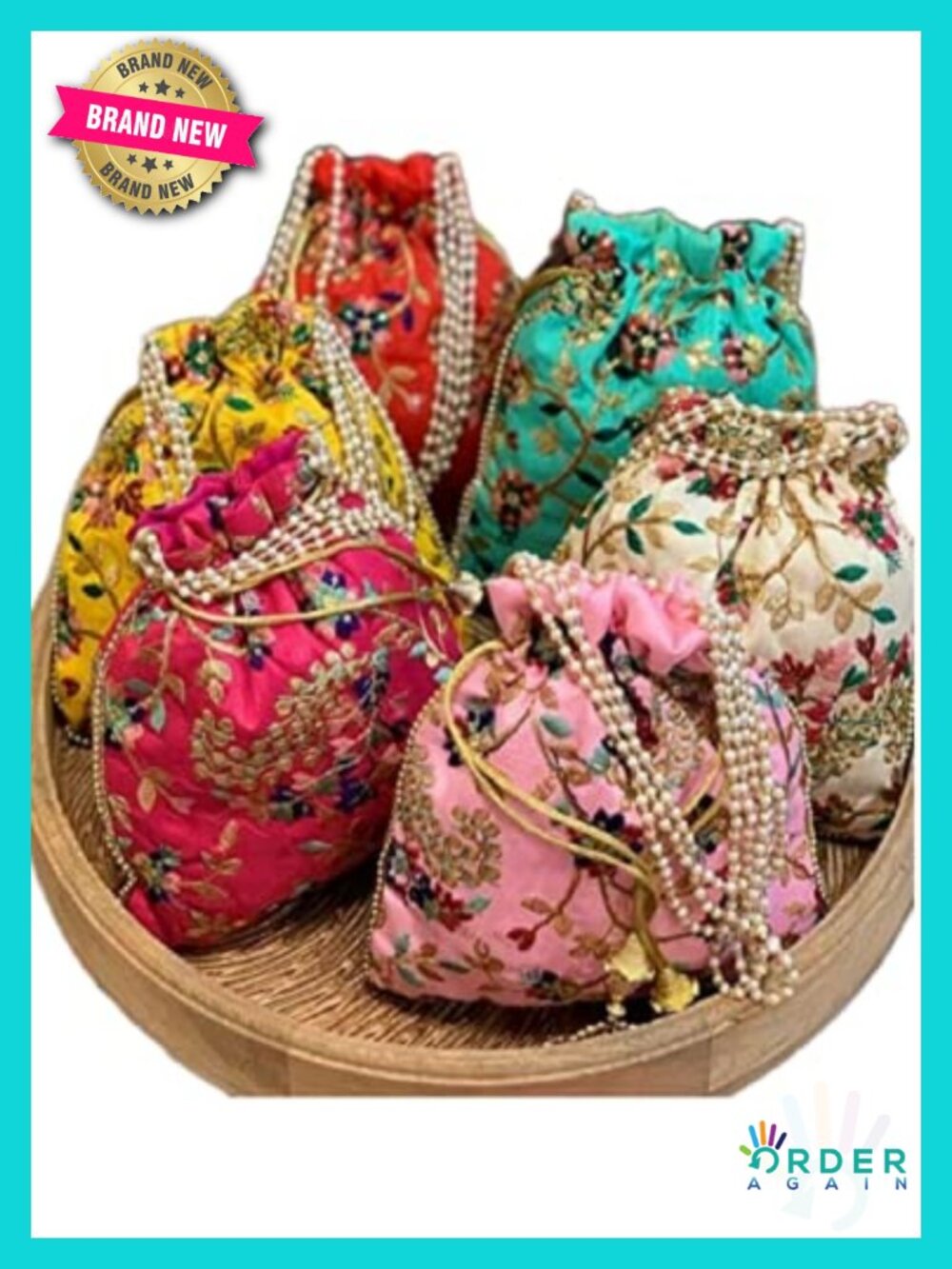 Embroidered Silk Pouch Bag Potli Purse Clutch for Weddings